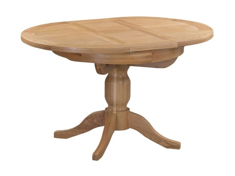 Round oak dining table with pedestal base