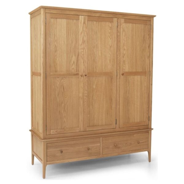 Oak 3-door wardrobe with 2 drawers