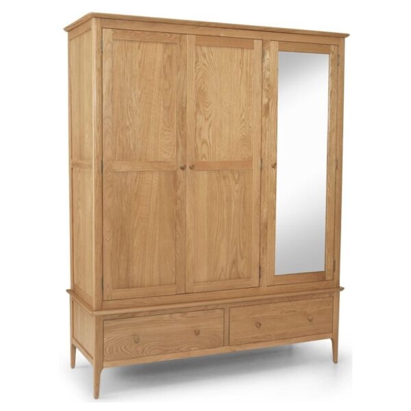 3-door oak wardrobe with mirror and 2 drawers