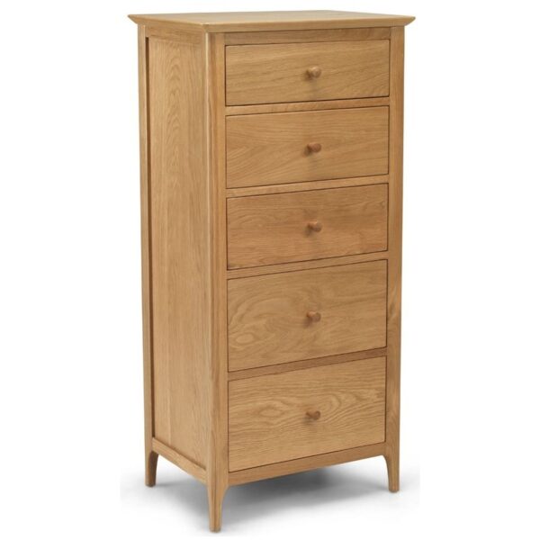 Oak 5-drawer tallboy chest