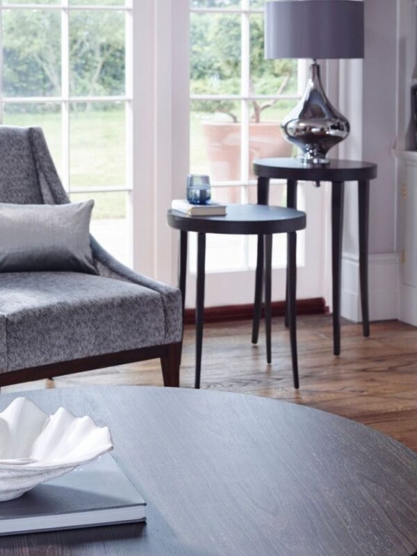 Round charcoal stained side table