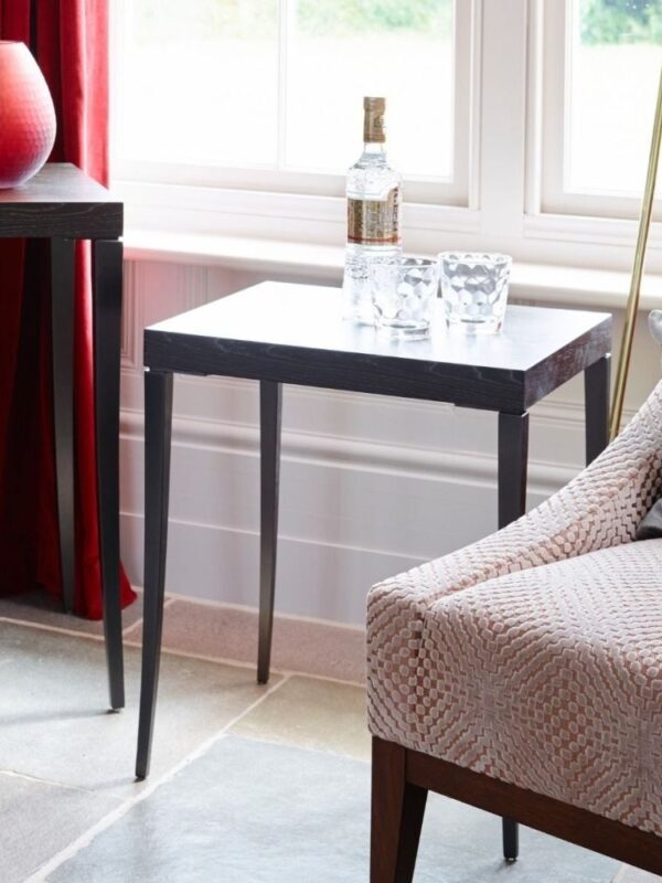 Square side table with charcoal stained finish