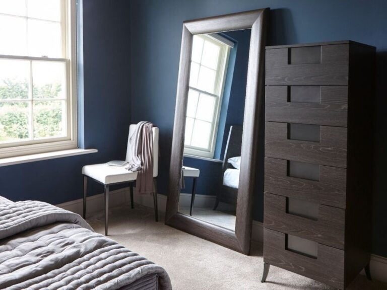 Tall drawer chest with charcoal stained finish