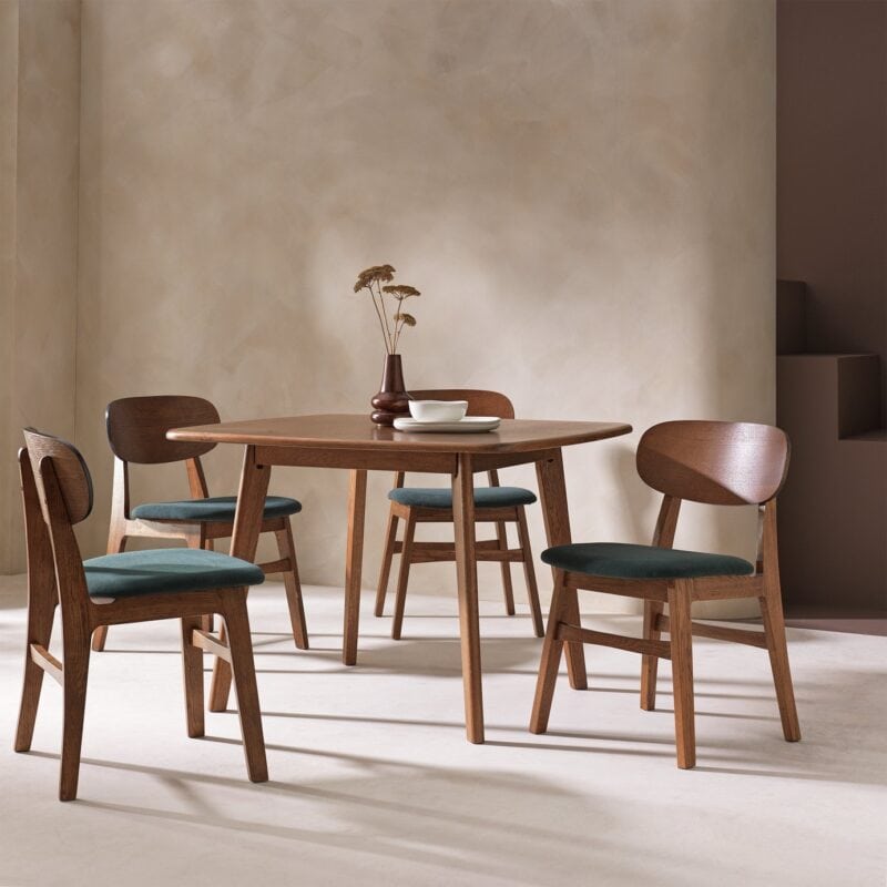 sqaure walnut dining table and 4 chairs