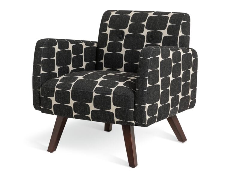 Fabric armchair with bold black and white pattern print