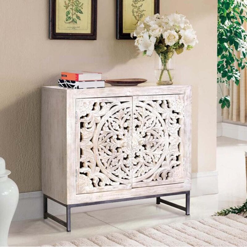 2-door whitewashed mango wood sideboard